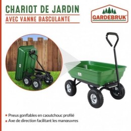 Chariot de jardin à main 75L vert avec benne basculante Remorque 4 pneus max 300 kg Jardinage