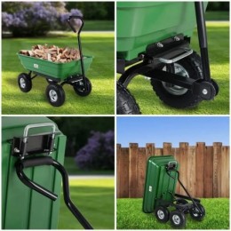 Chariot de jardin à main 75L vert avec benne basculante Remorque 4 pneus max 300 kg Jardinage