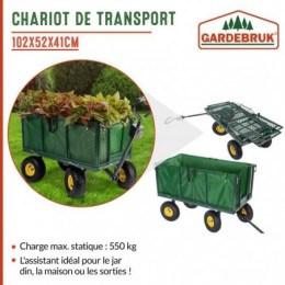 Chariot de transport pliable 4 roues bâche amovible max. statique 550kg charrette à main chariot de jardin chariot d’extérieur