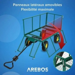 AREBOS Chariot de Transport Pliable 4 Roues bâche Amovible Max 550kg charrette à Main Chariot de Jardin Chariot d'extérieur