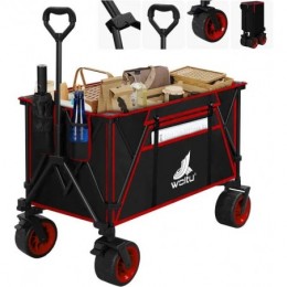 Chariot de Jardin Pliable, Roues larges, Chariot pour Camping, Plage, Charge 120kg, Tissu Oxford+Acier, Noir+Rouge