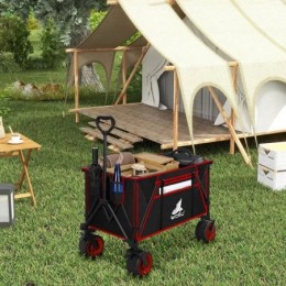 Chariot de Jardin Pliable, Roues larges, Chariot pour Camping, Plage, Charge 120kg, Tissu Oxford+Acier, Noir+Rouge