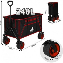 Chariot de Jardin Pliable, Roues larges, Chariot pour Camping, Plage, Charge 120kg, Tissu Oxford+Acier, Noir+Rouge