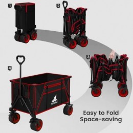 Chariot de Jardin Pliable, Roues larges, Chariot pour Camping, Plage, Charge 120kg, Tissu Oxford+Acier, Noir+Rouge