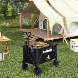 Chariot de Jardin Pliable, Roues larges, Chariot pour Camping, Plage, Charge 120kg, Tissu Oxford+Acier, Noir+Gris