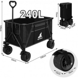 Chariot de Jardin Pliable, Roues larges, Chariot pour Camping, Plage, Charge 120kg, Tissu Oxford+Acier, Noir+Gris