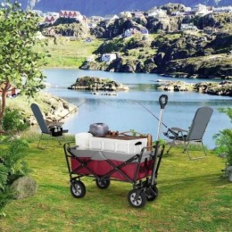 Chariot Pliable, Chariot de Jardin 100L, Poignée Réglable, Brouette de Plage Portable, Charge 80kg, Fuchsia+Gris