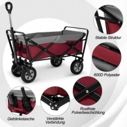 Chariot Pliable, Chariot de Jardin 100L, Poignée Réglable, Brouette de Plage Portable, Charge 80kg, Fuchsia+Gris