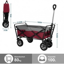 Chariot Pliable, Chariot de Jardin 100L, Poignée Réglable, Brouette de Plage Portable, Charge 80kg, Fuchsia+Gris