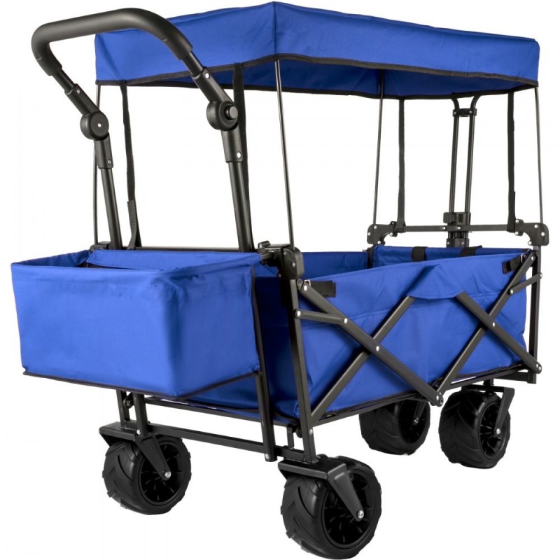 VEVOR Chariot de Jardin Pliable Chariot de Plage Chariot de Transport avec 4 Roulettes Chariot Pliable avec Toit