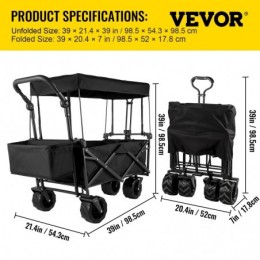 VEVOR Chariot de Plage Chariot de Transport Chariot Pliable avec Toit Chariot Portable Pliée Cadre Acier de Grandes