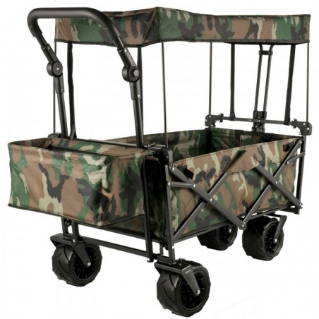 VEVOR Chariot Jardin 4 roulettes Chariot de Plage Chariot de Transport Chariot Pliable avec Toit Camouflage