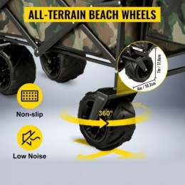 VEVOR Chariot Jardin 4 roulettes Chariot de Plage Chariot de Transport Chariot Pliable avec Toit Camouflage