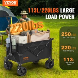 VEVOR Chariot de Jardin Pliable, Chariot de Transport de Plage 113 L Charge Max 250 lb avec Roues Tout