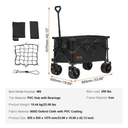 VEVOR Chariot de Jardin Pliable, Chariot de Transport de Plage 113 L Charge Max 250 lb avec Roues Tout