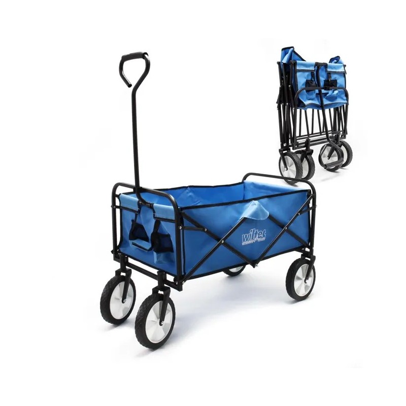 Chariot de transport pliable Bleu 80x46cm Poignée Tout terrain Diable Jardin Plage