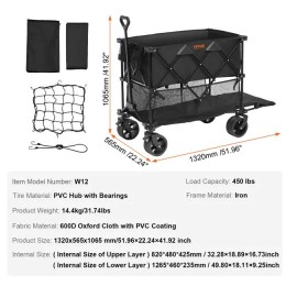 VEVOR Chariot de Jardin Pliable 400 L Chariot de Transport de Plage à Deux Étages Charge Max 450 lb avec Roues