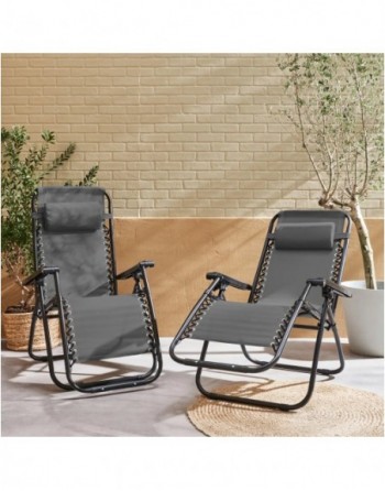 Fauteuil relax pliable multi positions textilène (lot de 2) Gris