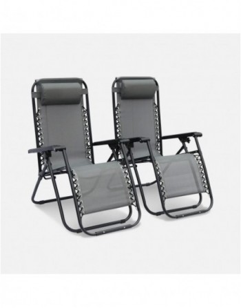 Fauteuil relax pliable multi positions textilène (lot de 2) Gris