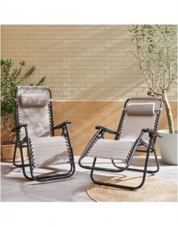 Fauteuil relax pliable multi positions textilène (lot de 2) Taupe