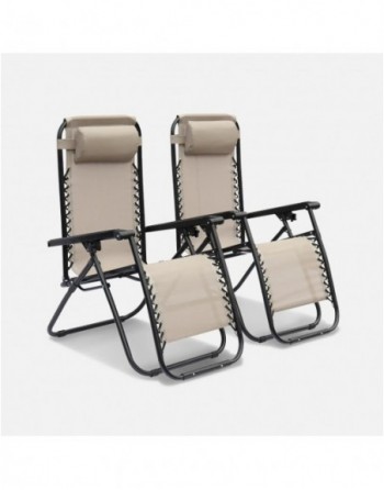 Fauteuil relax pliable multi positions textilène (lot de 2) Taupe