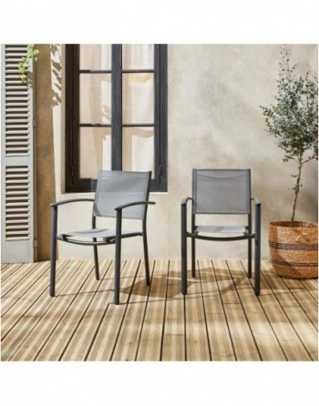 Portland x2 Fauteuils de jardin empilables aluminium et textilène