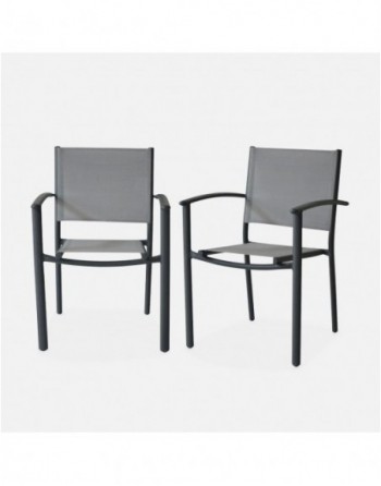 Portland x2 Fauteuils de jardin empilables aluminium et textilène