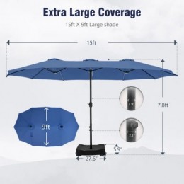 Nyasia 180 x 108 parapluie marché rectangulaire avec base Bleu brouillard