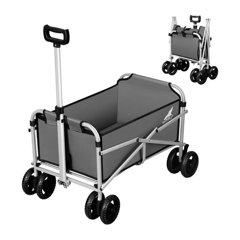 Chariot de Jardin Pliable, Brouette pour Camping, Pique-Nique, Plage, Tissu Oxford+Métal, Gris Foncé