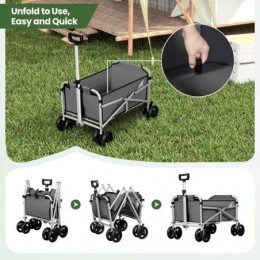 Chariot de Jardin Pliable, Brouette pour Camping, Pique-Nique, Plage, Tissu Oxford+Métal, Gris Foncé