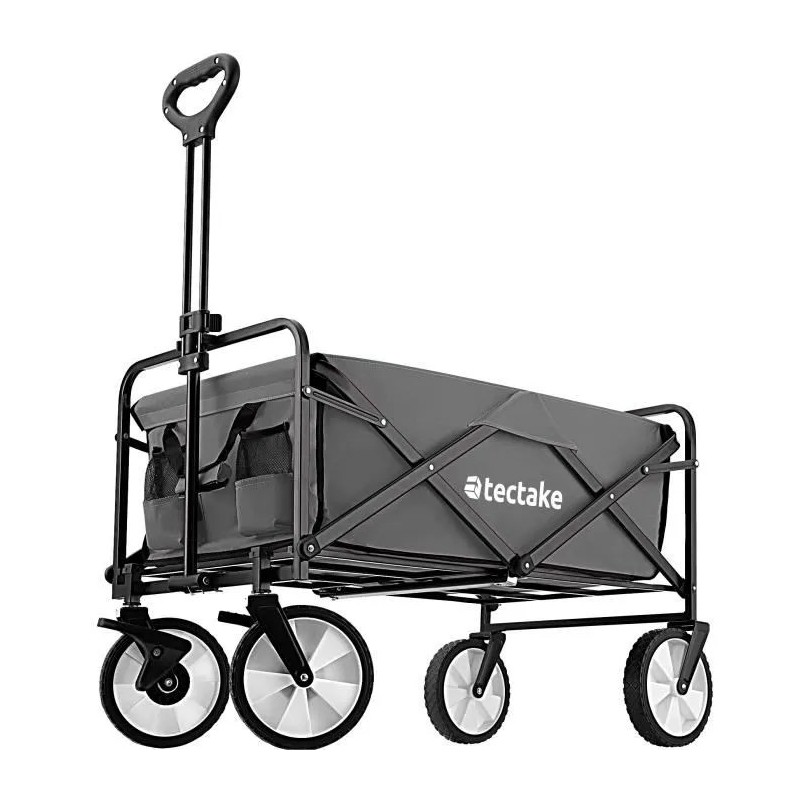 TECTAKE Chariot pliable LEON avec freins et roues en plastique caoutchouté capacité de charge 80kg Gris