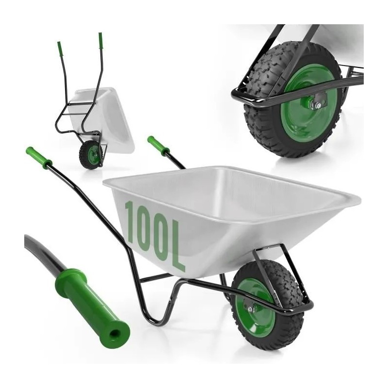 Brouette de Jardin TIMBERTECH Capacité 100l, Max. 210 kg, Pneu Ø40cm,Vert