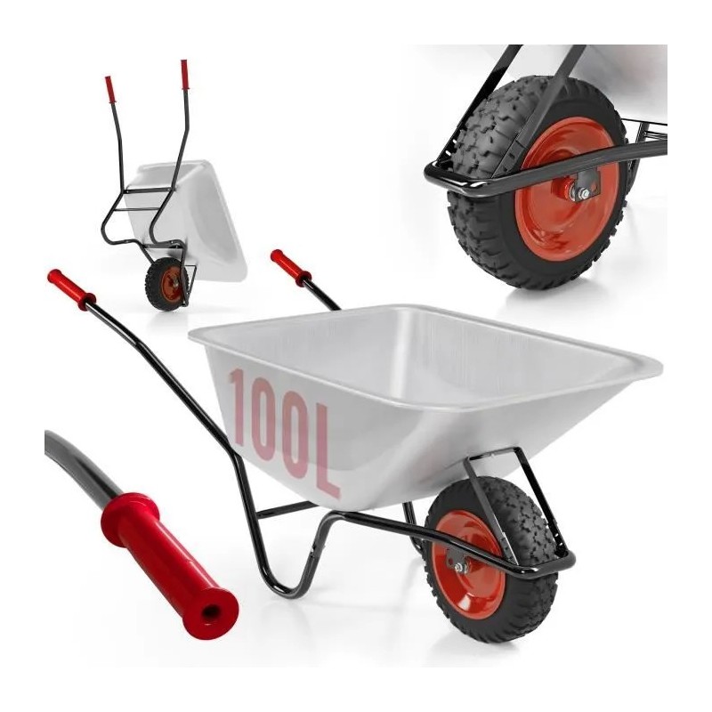 Brouette de Jardin TIMBERTECH Max 210 kg,Pneu Ø40cm,Capacité 100l Rouge