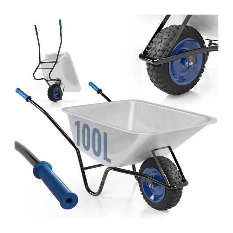 Brouette de Jardin TIMBERTECH Max 210 kg, Pneu Ø40cm Capacité 100l Bleu